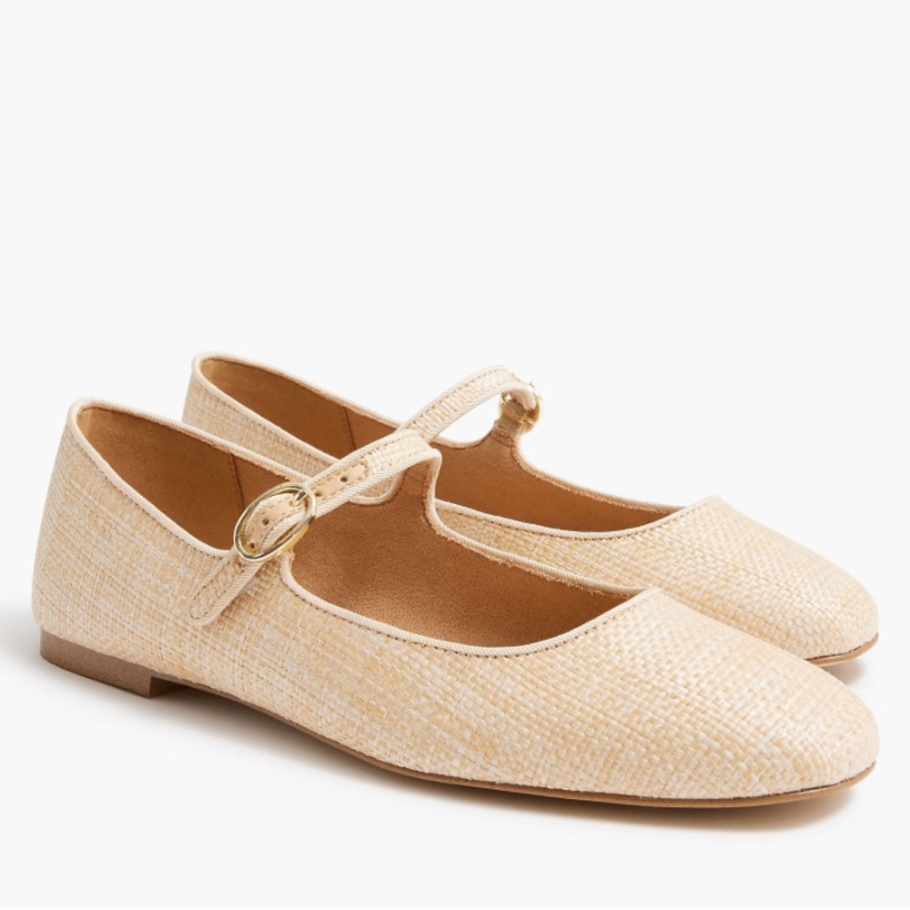 J Crew Beige Mary Jane Flats with Gold Buckle